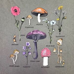 Doe Womens Shirt 2X Mushrooms Naturecore Cottagecore Graphic Tee Wildflowers‎
